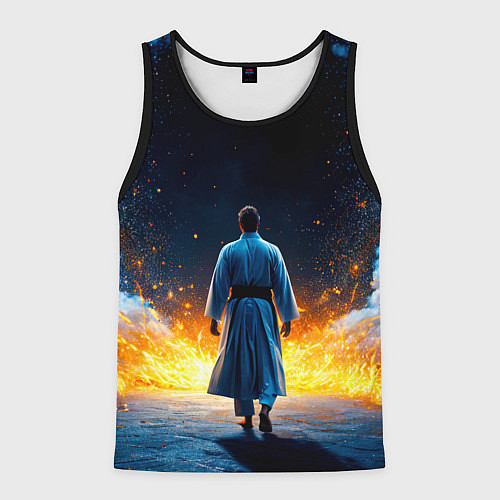 Мужская майка без рукавов Айкидоист в огне и синий дым / 3D-Черный – фото 1