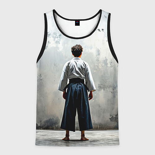 Мужская майка без рукавов Боец айкидо на сером / 3D-Черный – фото 1