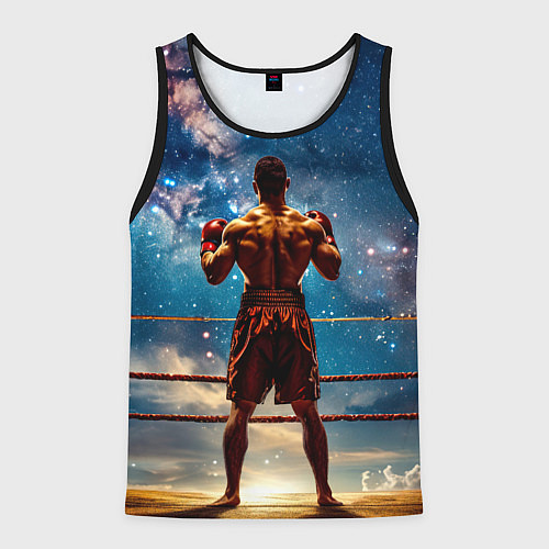 Мужская майка без рукавов Тайский боксер в космосе / 3D-Черный – фото 1