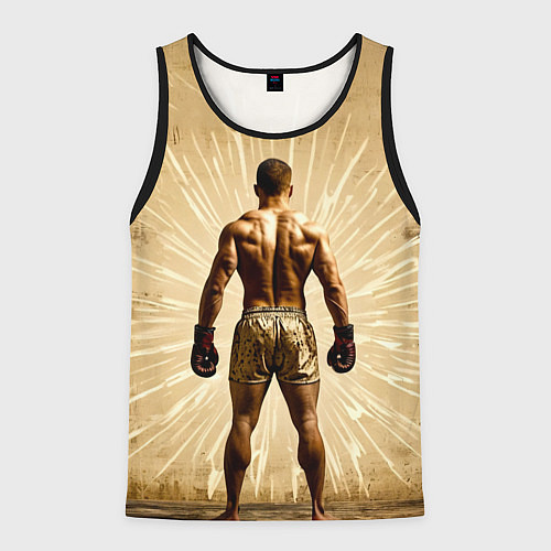 Мужская майка без рукавов Боксер на бежевом / 3D-Черный – фото 1