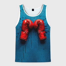 Майка-безрукавка мужская Бойцовские перчатки на синем, цвет: 3D-белый