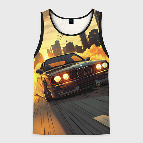 Мужская майка без рукавов БМВ на фоне заката / 3D-Черный – фото 1