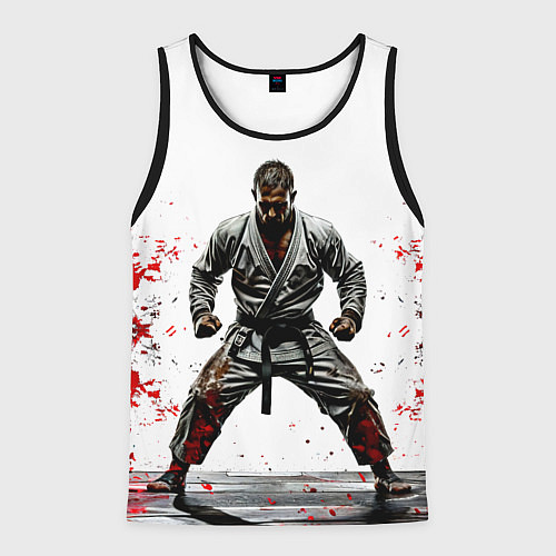 Мужская майка без рукавов Боец джиу-джитсу на белом / 3D-Черный – фото 1