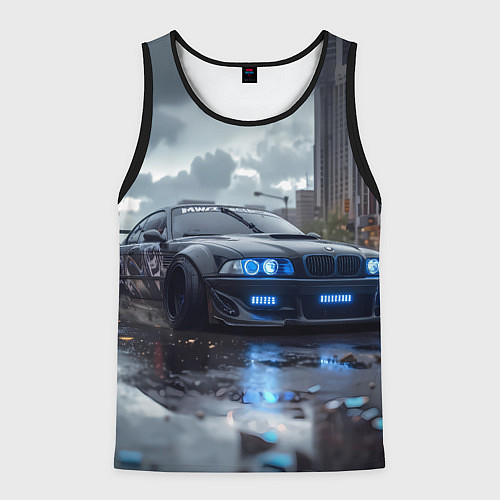 Мужская майка без рукавов BMW синие фары дождливая погода / 3D-Черный – фото 1