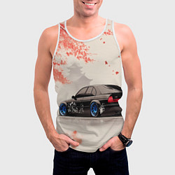 Майка-безрукавка мужская Черная БМВ и сакура, цвет: 3D-белый — фото 2