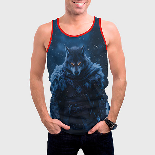 Мужская майка без рукавов Воин волк зимой / 3D-Красный – фото 3