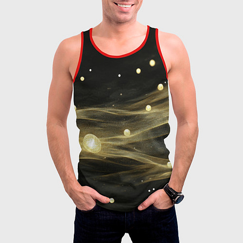 Мужская майка без рукавов Золотистый свет на черной текстуре / 3D-Красный – фото 3