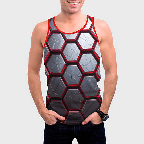 Мужская майка без рукавов Металлический бронежилет / 3D-Красный – фото 3