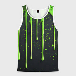 Майка-безрукавка мужская Зеленая краска стекающая на черном фоне, цвет: 3D-белый