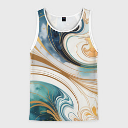 Мужская майка без рукавов Аквамарин и оранж узор с завитками