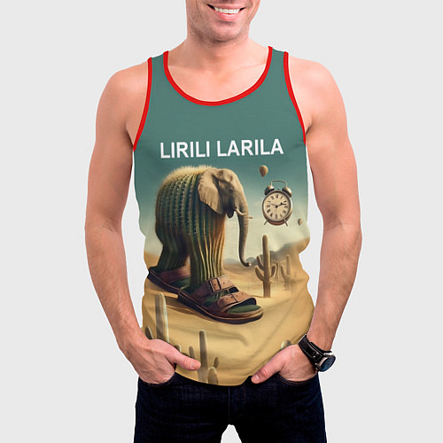 Мужская майка без рукавов Слон кактус - брейнрот мем / 3D-Красный – фото 3