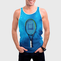 Майка-безрукавка мужская Теннисная ракетка в синем дыму, цвет: 3D-белый — фото 2