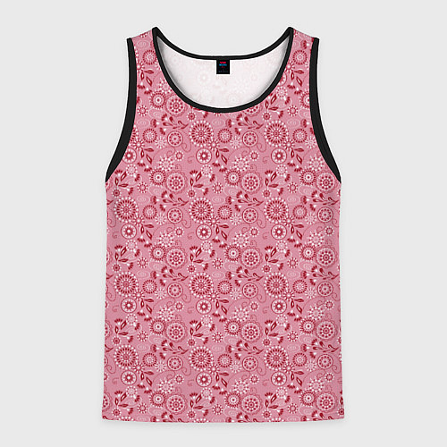 Мужская майка без рукавов Красно белый деревенский узор ретро / 3D-Черный – фото 1