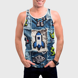 Майка-безрукавка мужская Космический пиксельный корабль, цвет: 3D-белый — фото 2
