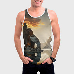 Майка-безрукавка мужская Горное озеро со скалами, цвет: 3D-белый — фото 2