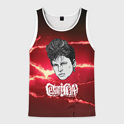 Майка-безрукавка мужская Сектор газа портрет на красном разломе плит, цвет: 3D-белый