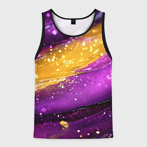 Мужская майка без рукавов Фиолетовая текстура с желтой полосой / 3D-Черный – фото 1
