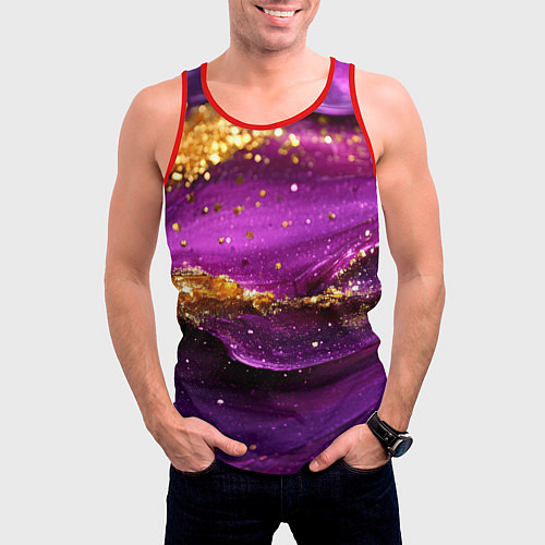 Мужская майка без рукавов Золотистая фиолетовая текстура / 3D-Красный – фото 3