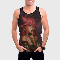 Майка-безрукавка мужская Яэ Мико жрица лисица, цвет: 3D-черный — фото 2