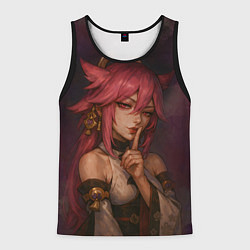 Майка-безрукавка мужская Яэ Мико жрица лисица, цвет: 3D-черный