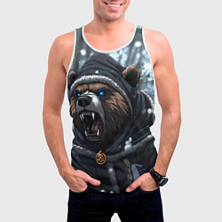 Майка-безрукавка мужская Зима - русский медведь, цвет: 3D-белый — фото 2