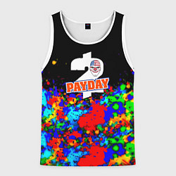 Майка-безрукавка мужская Payday2 неоновые краски, цвет: 3D-белый