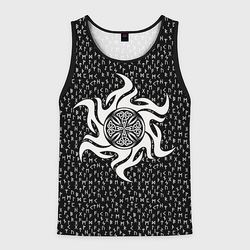 Мужская майка без рукавов Языческий узорный крест и руны / 3D-Черный – фото 1