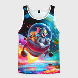 Мужская майка без рукавов Том и Джерри летят в ракете - нейроарт