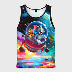 Мужская майка без рукавов Том и Джерри летят в ракете - нейроарт