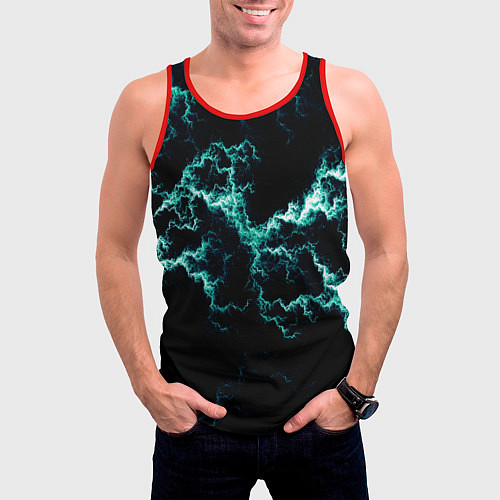 Мужская майка без рукавов Lightning light blue glow / 3D-Красный – фото 3