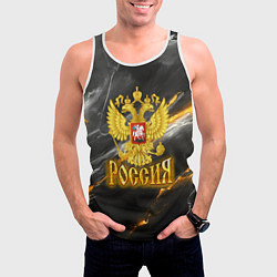 Майка-безрукавка мужская Россия черно-желтый фон, цвет: 3D-белый — фото 2