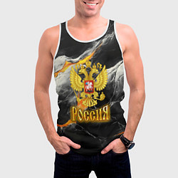 Майка-безрукавка мужская Золотой герб России на черном фоне, цвет: 3D-белый — фото 2