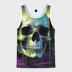 Майка-безрукавка мужская Черепа отливающие неоном, цвет: 3D-белый