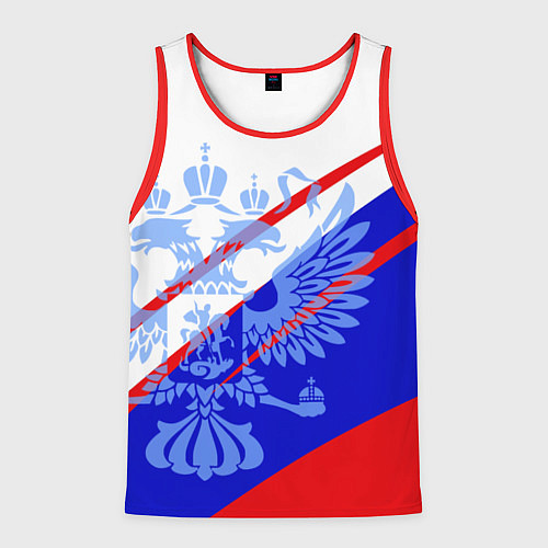 Мужская майка без рукавов Герб на фоне цветов флага бело-сине-красный / 3D-Красный – фото 1
