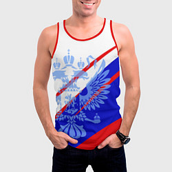 Майка-безрукавка мужская Герб на фоне цветов флага бело-сине-красный, цвет: 3D-красный — фото 2