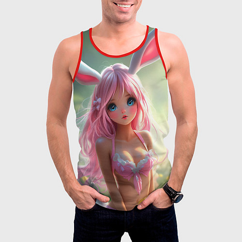 Мужская майка без рукавов Девушка с ушками зайца / 3D-Красный – фото 3