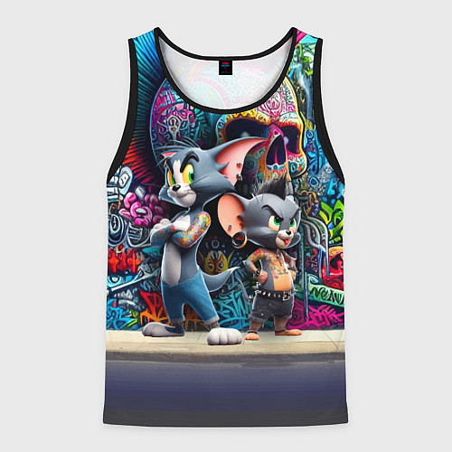 Мужская майка без рукавов Том и Джерри - панк не умер / 3D-Черный – фото 1