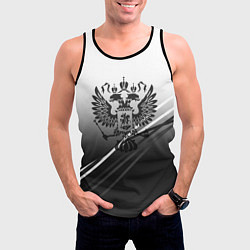 Майка-безрукавка мужская Герб России градиент в полосами серый, цвет: 3D-черный — фото 2