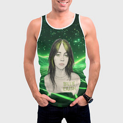 Майка-безрукавка мужская Билли Айлиш нарисована с зелеными волосами, цвет: 3D-белый — фото 2
