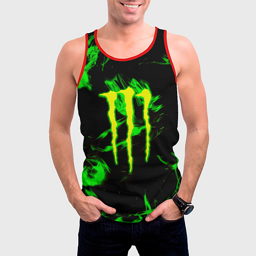 Мужская майка без рукавов Monster energy кислотное лого огонь / 3D-Красный – фото 3