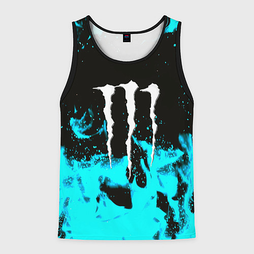 Мужская майка без рукавов Monster energy голубой огонь / 3D-Черный – фото 1
