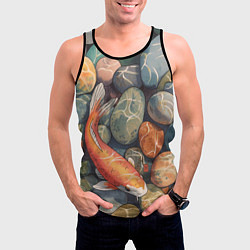 Майка-безрукавка мужская Акварельный Кои карп и камушки галька, цвет: 3D-черный — фото 2