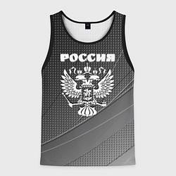 Майка-безрукавка мужская Россия герб тёмно-серый текстурный с полосой, цвет: 3D-черный