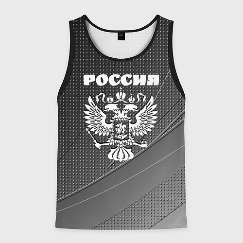 Мужская майка без рукавов Россия герб тёмно-серый текстурный с полосой / 3D-Черный – фото 1