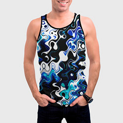 Майка-безрукавка мужская Абстракция разлитые краски чёрно-сине-белый, цвет: 3D-черный — фото 2