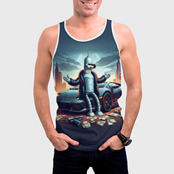 Майка-безрукавка мужская Бендер рядом с Ламбо и рассыпанным баблом, цвет: 3D-белый — фото 2