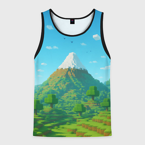 Мужская майка без рукавов Пейзаж Minecraft с горой со снежной шапкой / 3D-Черный – фото 1