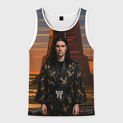 Майка-безрукавка мужская Bones в халате с журавлями, цвет: 3D-белый