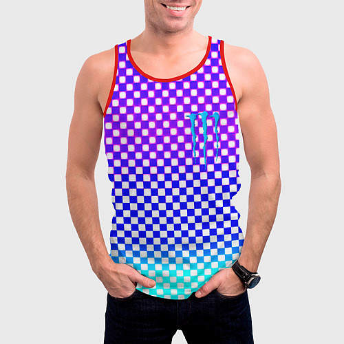 Мужская майка без рукавов Monster шахматная клетка градиент / 3D-Красный – фото 3