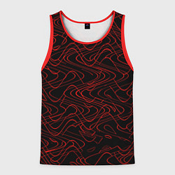 Майка-безрукавка мужская Чёрный с красными волнистыми линиями абстракция, цвет: 3D-красный